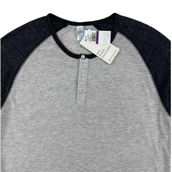 New  Alternative Men Grey Henley Pullover Crew Neck 3/4 Sleeve Sweatshirt US XXL - Picture 3 of 11